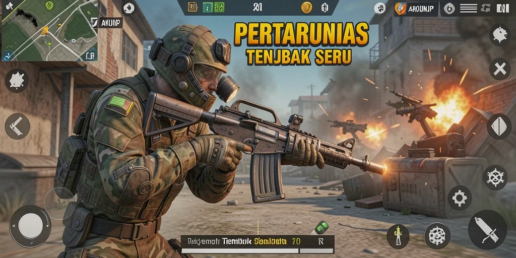 Tampilan antarmuka AKUNJP yang menarik dalam gameplay Tembak Senjata.