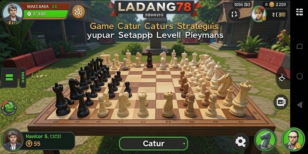 Antarmuka LADANG78 dengan papan catur dan bidak yang intuitif.