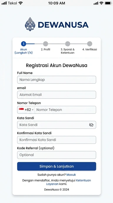 Cara Mudah Daftar Akun dewanusa untuk Pengguna Android